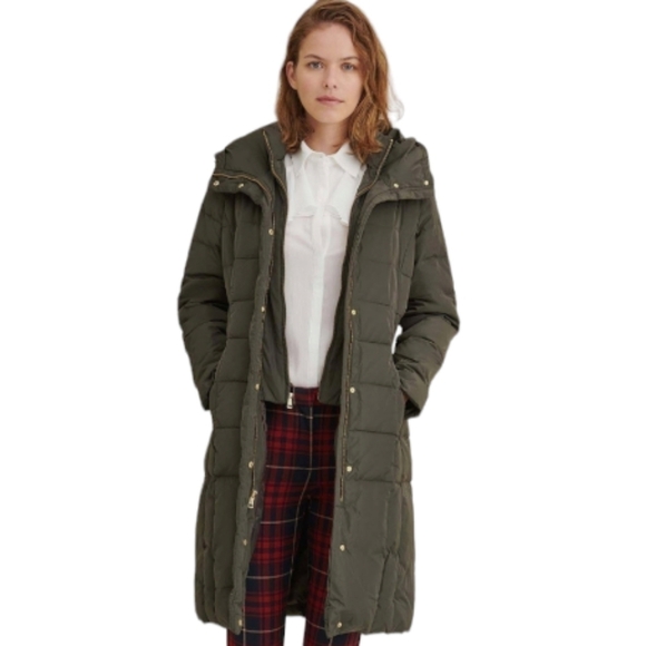 COLE‎ HAAN Signature Bib Insert Down & Feather Fill Coat Green Women's Size S/P - Picture 4 of 12